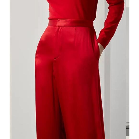 Ralph Lauren Collection Purple Label Satin Wide-Leg Pant 2 Red High Rise Trouser - Picture 5 of 11
